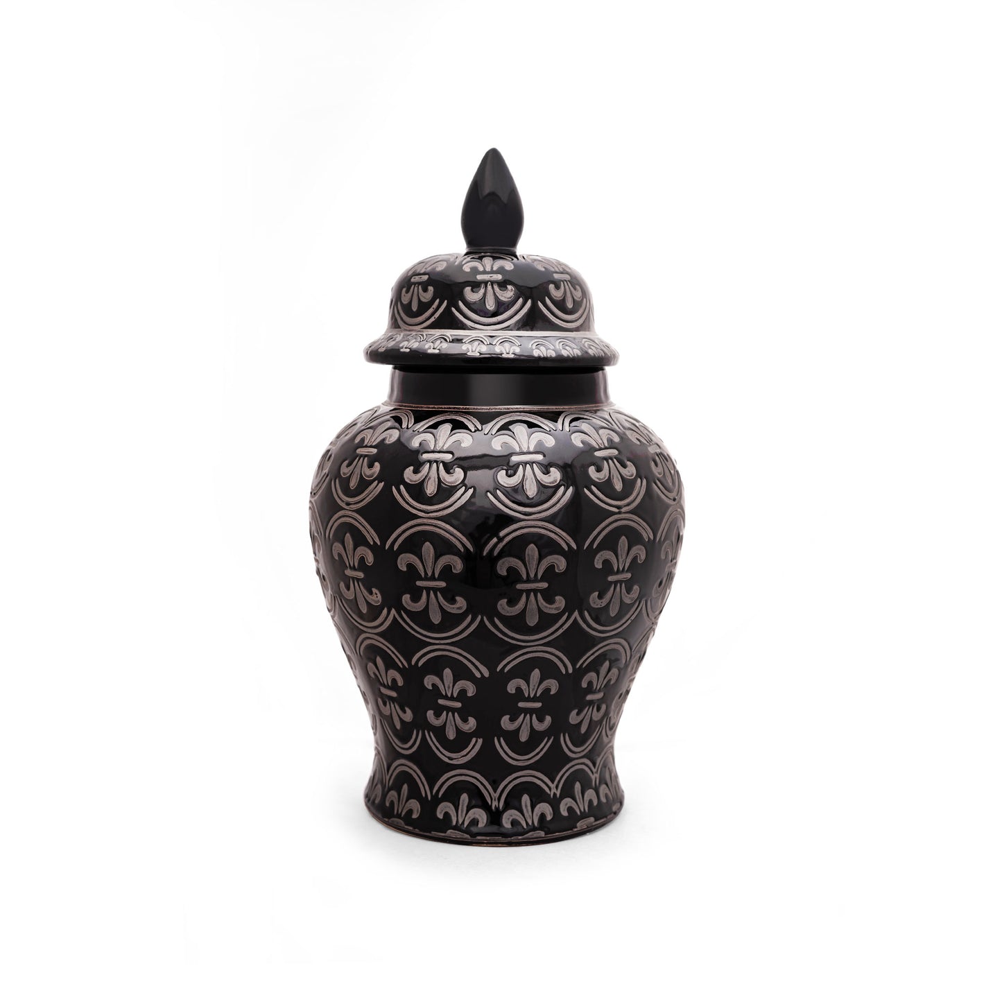 Decorative Round 14" Ginger Jar Black & Silver