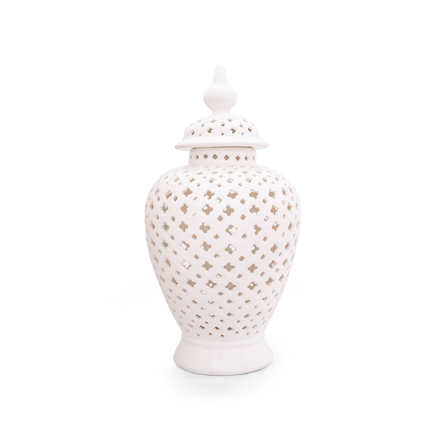 Decorative Round Netted Ceramic 20'' Ginger Jar White