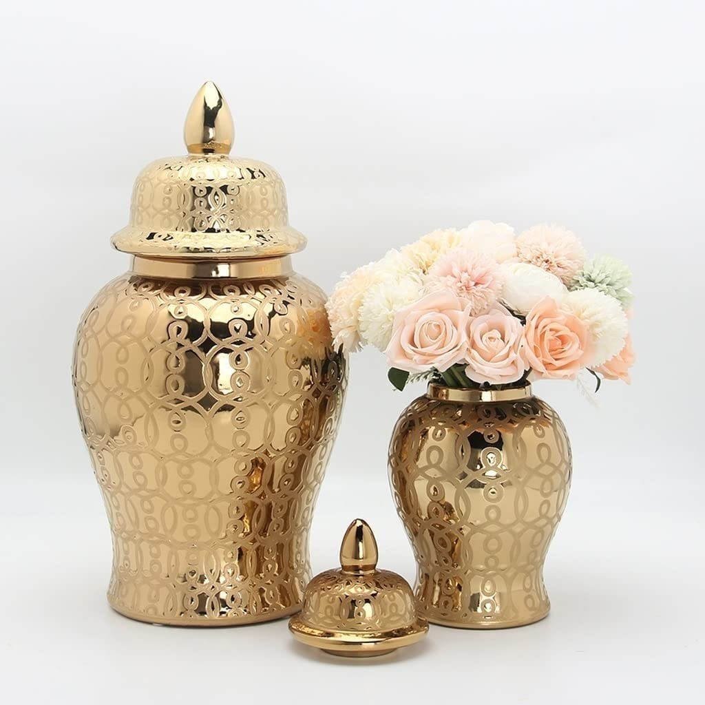 Decorative Round 14" & 18" Ginger Jar Gold Combo