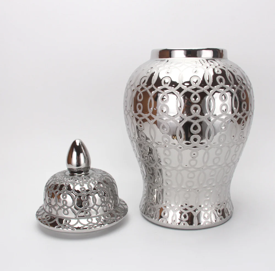 Decorative Round 18'' Ginger Jar Silver Grey