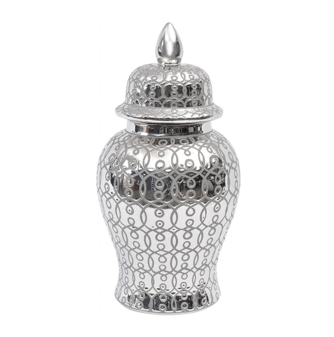 Decorative Round 12" Ginger Jar Silver Grey