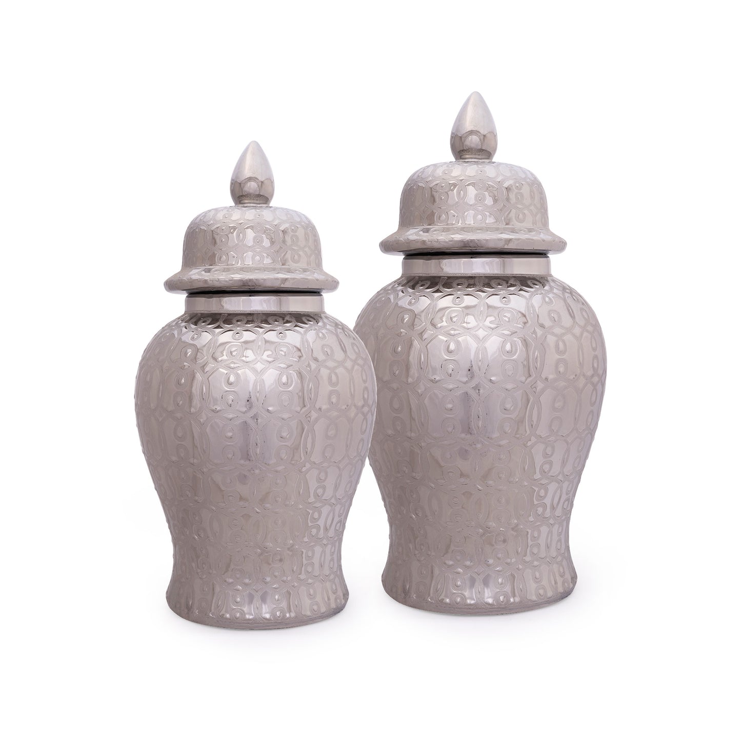 Decorative Round 12" & 18" Ginger Jar Silver Grey Combo