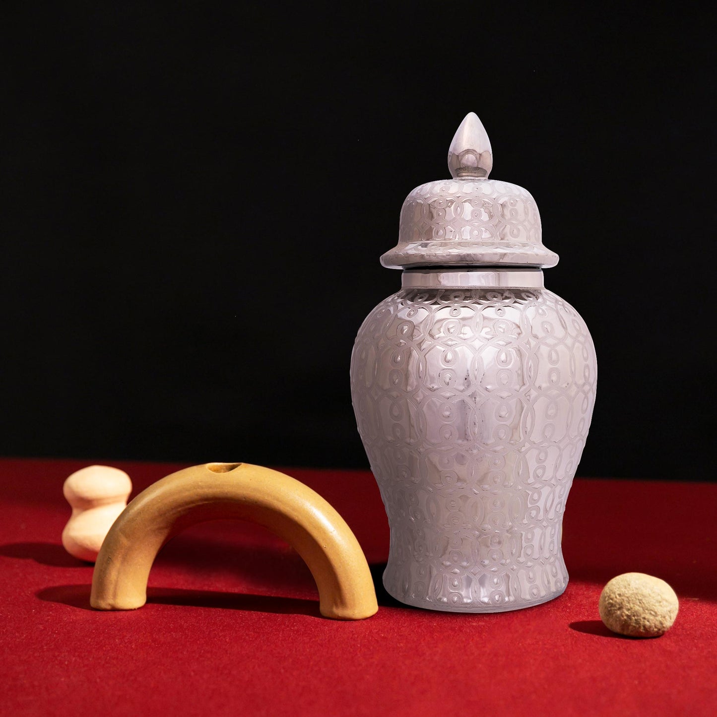 Decorative Round 18'' Ginger Jar Silver Grey