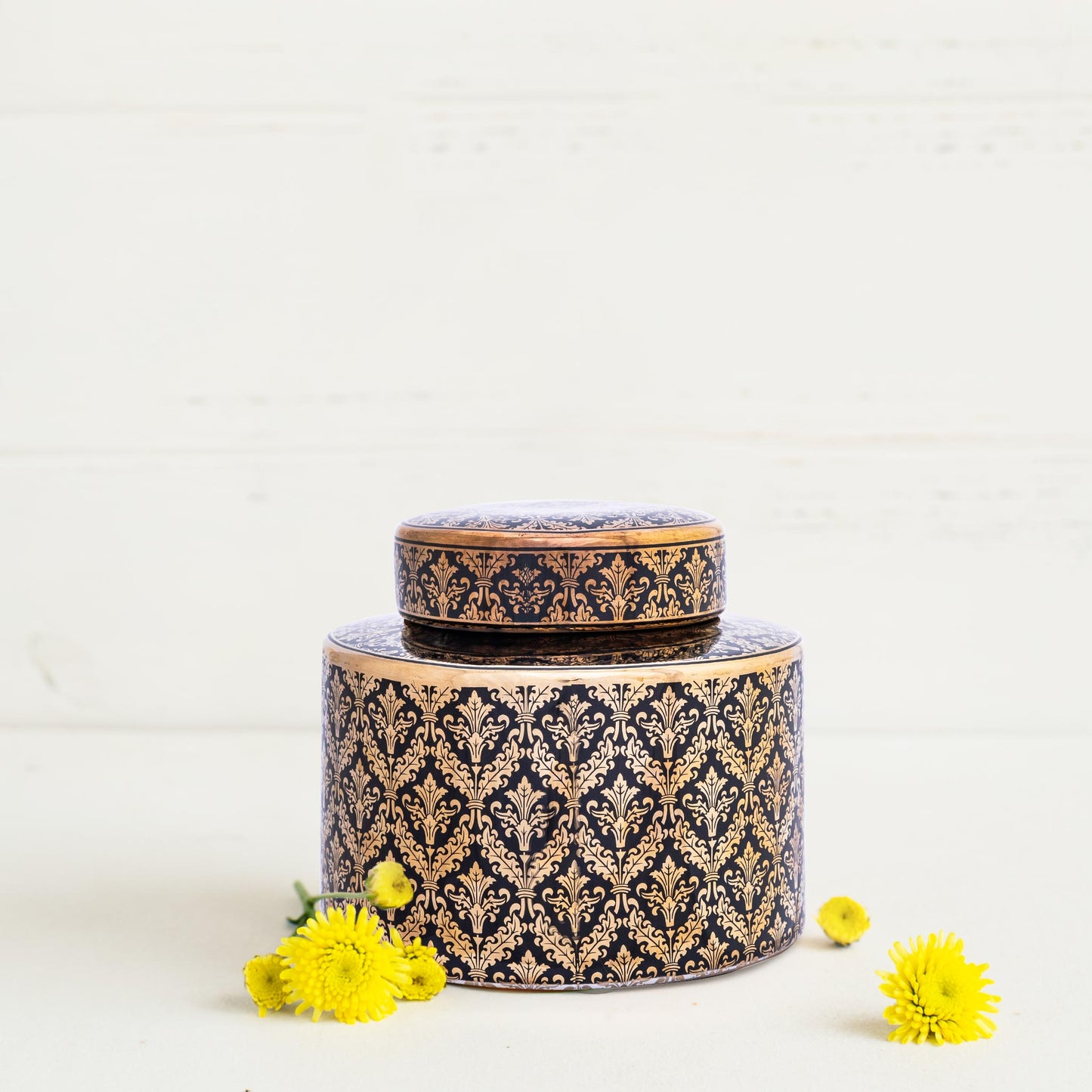 Decorative Round 18" Ginger Jar Black & Gold
