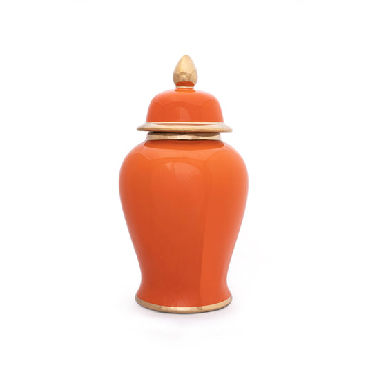 Decorative Round 18'' Ginger Jar Orange With Gold