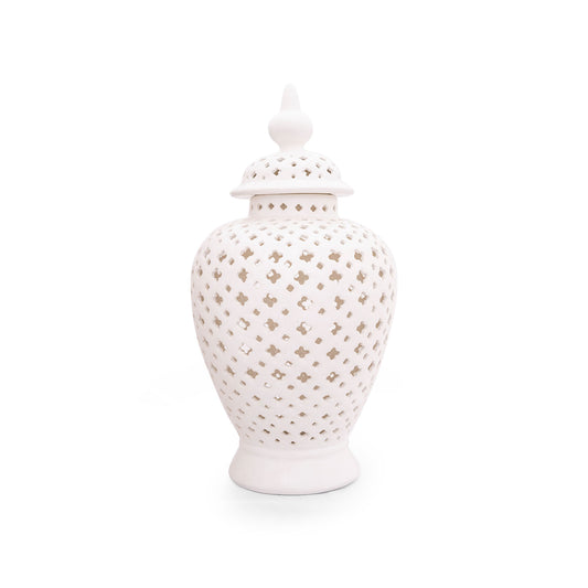 Decorative Round Netted Ceramic 20'' Ginger Jar White