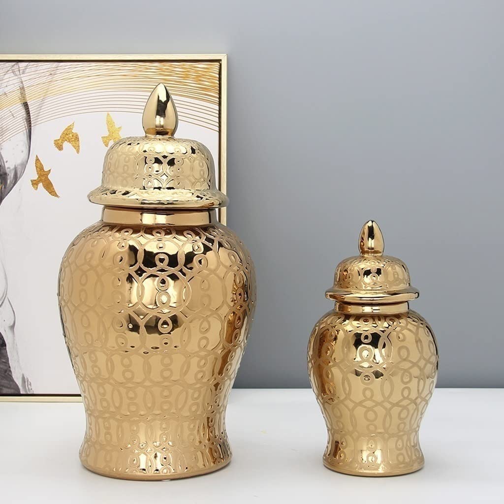 Decorative Round 14" & 18" Ginger Jar Gold Combo