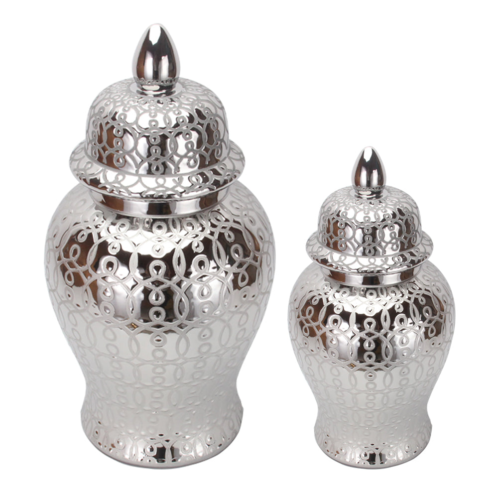 Decorative Round 12" & 18" Ginger Jar Silver Grey Combo